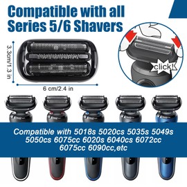 Series 5/6 Shaving Head 53B Replacement Shaver Head Compatible with Braun Series 5/6 Men's Razor Shaving Head Replacement for Series 5 5018s, 5035s, 5050cs, 6020s, 6040cs, 6072cc, 6075cc (53B Black)