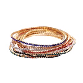 10Pcs 14K Gold Plated Dainty Sparkling Colorful Cubic Zircon Crystal Beaded Stackable Stretch Rhinestone Adjustable Tennis Chain Bracelets Birthday Jewelry for Women-6