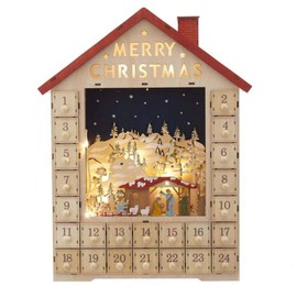 Kurt S. Adler 19-Inch Battery-Operated Light-Up Advent Calendar House with Nativity Scene