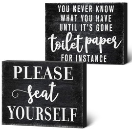 Jetec 2 Pieces Funny Farmhouse Bathroom Decor You Never Know What You Have Until It's Gone Toilet Paper Sign Please Seat Yourself Sign Humor Toilet Box Plaque for Decoration, 4 x 5 Inch(Black)