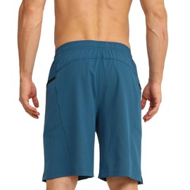 APTRO Swimming Shorts Men Swim Trunks with Compression Liner 2 in 1 Quick Dry Beach Summer 9'' Board Shorts with Zipper Pockets Loch Ness Blue MK380 L