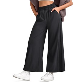 G4Free Teacher Pants Elastic Waist with Pockets Loose Comfy Flowy Ankle Trousers Casual(Black,M,26.5")