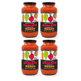 Nom (Nomato Sauce - 4 Pack) |Tomato Free | Gluten Free| Nut Free |Dairy Free | Perfect for pizzas, soups, chili, stews, pasta, beans, meatballs, and meatloafs