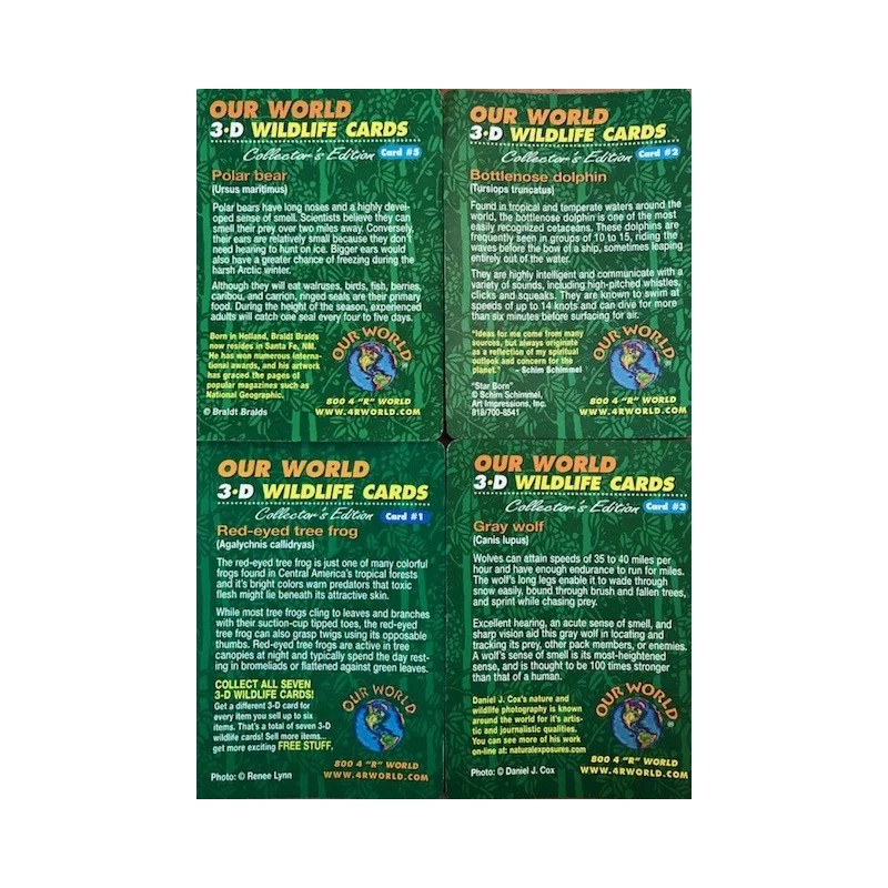 3-D Lenticular Wildlife Trading Card Set - Bear-Frog-Wolf