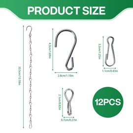 12Pcs Hanging Chains, 25CM Hanging Basket Chains with S Type Hook+ Clip, Planter Hanger Metal Chain for Bird Feeder Wind Chime Lantern Billboard Chalkboard Indoor Outdoor Decorative Ornament Silver