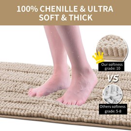 IM Home Striped Beige Bathroom Rug Set 3 Pieces Extra Soft, Non Slip Chenille Bath Rugs Machine Washable, Absorbent Plush Shaggy Bath Mats for Bathroom, Bedroom, Tub, Toilet, Shower