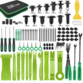 GOOACC 330Pcs Trim Removal Tool, Auto Push Pin Bumper Retainer Clip Set Fastener Terminal Remover Tool Adhesive Cable Clips Kit Car Panel Radio Removal Auto Clip Pliers, Green