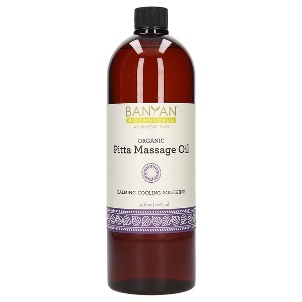 Banyan Botanicals Pitta Massage Oil – Organic Self Massage Abhyanga Oil with Brahmi Guduchi ­­ Manjistha – Soothing, Cooling Massage Oil for Relaxation & Calm – 34oz – Non GMO Sustainably Sourced Vegan