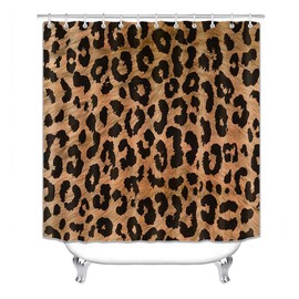 Camille&Andrew 4PCS/Set Leopard Print Shower Curtain, Safari African Wild Animal Fur Jaguar Cheetah Skin Pattern Bathroom Decor, Waterproof Fabric Bath Curtain, Non-Slip Bath Rugs Toilet Mats, Brown