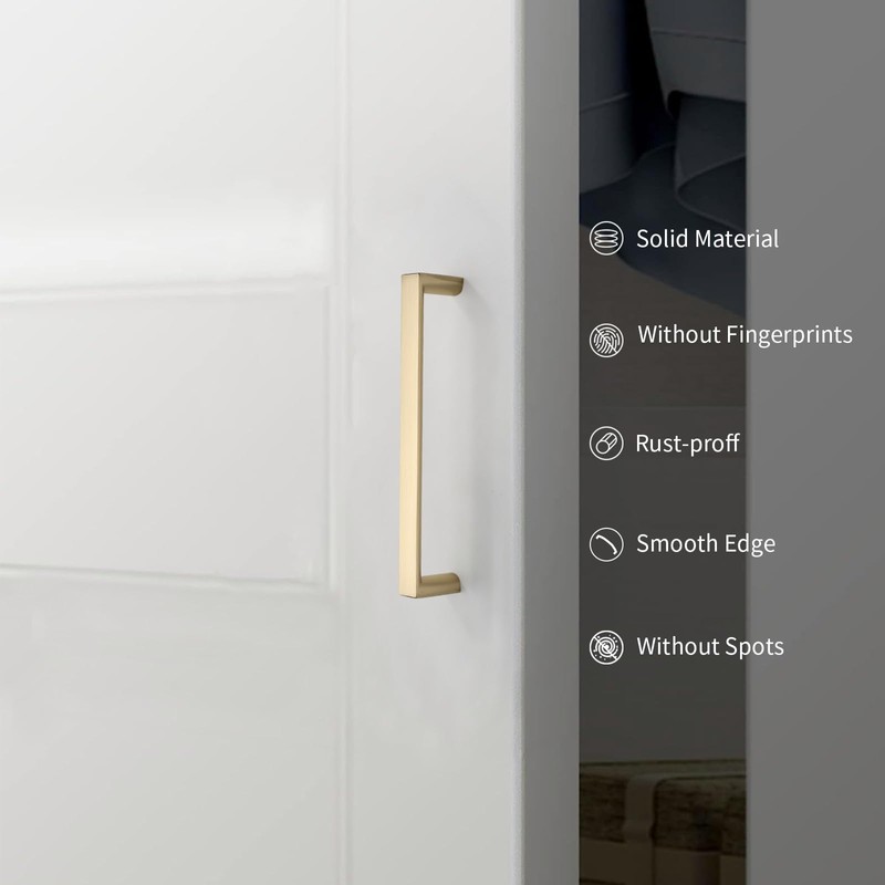 KNOKLOCK 10 Pack 5 Inch(128mm) Kitchen Cabinet Handles Brushed Gold