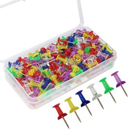 OKVGO 150 Pieces Push Pins with Plastic Heads and Steel Points Thumb Tacks for Map Cork Notice Board Transparent Multicoloured