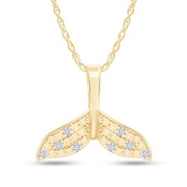 Round Natural Diamond Accent Whale Dolphin Tail Pendant Necklace in 14k Yellow Gold Over Sterling Silver