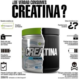 FSB Creatina Monohidratada Creapure 100 Pura  Sin Sabor, Alta Pureza Alemana, Sin Rellenos, Porta Scoop Integrado