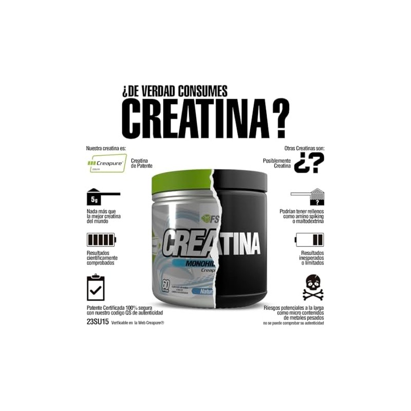FSB Creatina Monohidratada Creapure 100 Pura Sin Sabor, Alta Pureza