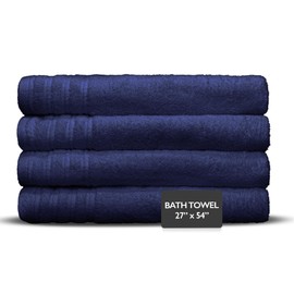 Nine West 4 Piece Premium Bath Towels Set - Made from 100% Cotton Terry Cloth, Provide Absorbent & Comfy, Machine Washable & Quick to Dry, Perfect for Daily Use | 27"x54" (Classic Blue)
