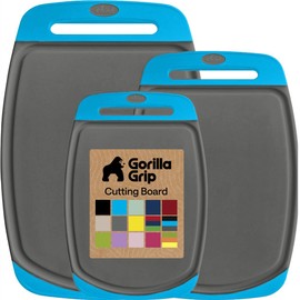 Gorilla Grip - Tabla de cortar extragrande, mango de fcil agarre, surcos para jugos, antideslizante y gruesa. Apta para lavavajillas, no porosa, de...