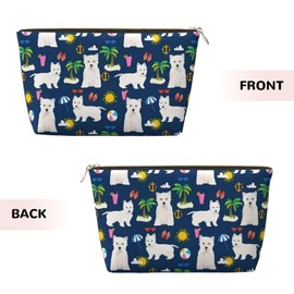 Westie Dogs Beach Summer Tropical Travel Toiletry Bag for Women and Men, Water-Resistant Purse Zipper Makeup Cosmetic Pouch Bag Travel Organizer Wash Bag for Accessories,Toiletries