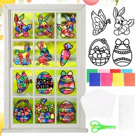 XLZJYIJ 12 Stück Ostern Basteln Kinder, DIY Bastelset Ostern Fensterbilder, Ostern Papierbastelset, Fensterbilder Ostern Basteln Ostereier Basteln Papier Kinder Frühling Hasen Ostereier