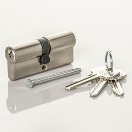 Satin Chrome Euro Cylinder Lock, Euro Door Barrel Lock Supplied with 3 Keys.with Anti-Drill & Anti-Pick Protection. Suitable for All Door Types. Euro Cylinder Locks (45mm x 45mm (90mm Total))