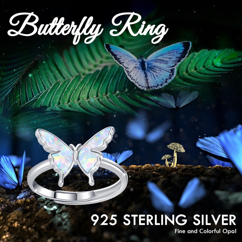 CRWENG Butterfly Ring for Women 925 Sterling Silver Butterfly with