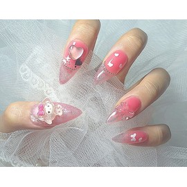 [Commemorating store openingSuper special discount]Pink My Melody handmade nail tips - Coffin / [입점기념초특가할인]핑크 마이멜로디 수제네일팁 - 코핀