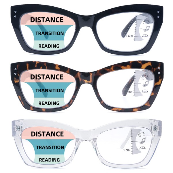 LOVIVY 3 Pack Progressive Multifocus Reading Glasses for Women Men
