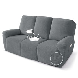 MAXIJIN Waterproof Recliner Couch Cover 5 Pieces Recliner Sofa Covers 3 Seater, Reclining Couch Furniture Protector with Elastic Straps & Pockets for Pet, Kids (Sofa Recliner, Light Gray)