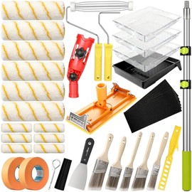 38PCS Paint Roller Kit with 2 to 4 FT Extension Pole,4" 9" Paint Rollers,Paint Brush Extender,Paint Brushes Set & Professional Painting Supplies for Walls, Ceilings and Home Renovation