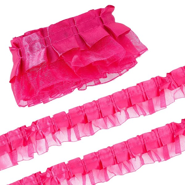 GORGECRAFT 10Ms 2 Layer Organza Lace Ribbon 4cm Wide Pleated