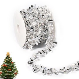 Christmas Tree Beads Garland Decoration, 26ft Long Christmas Bead String Iridescent Beaded Christmas Tree Ornaments Christmas Tree Bead Chain for Xmas Party Wedding Home Decor (Silver)