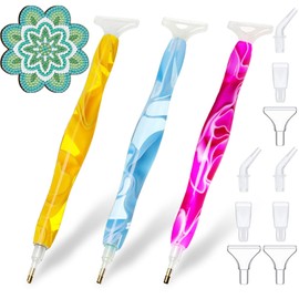 Saijer Resin Diamond Painting Pen, 3 Pieces Diamond Painting Pen with 15 Diamond Painting Pen Heads Diamond Rhinestone Picker Diamond Painting Pen Set for Diamond Painting Embroidery Nail Tool