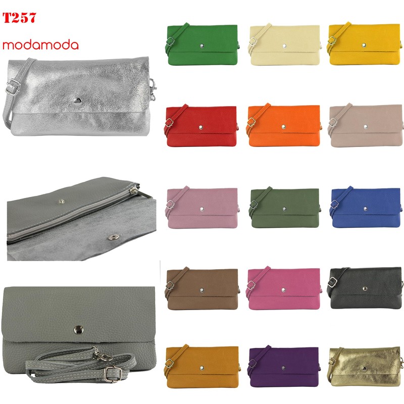 modamoda de - T257 - Genuine Leather Shoulder Bag Small