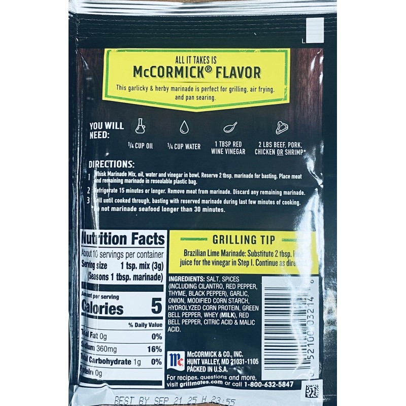 McCormick Grill Mates BRAZILIAN STEAKHOUSE 15 Minute Marinade Mix 1.06