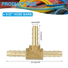 PATIKIL 5/32" Barb Tee Fitting, 3 Way Union T-Shaped Brass Hose Barbed Fittings Intersection for Water Fuel Air Oil Gas