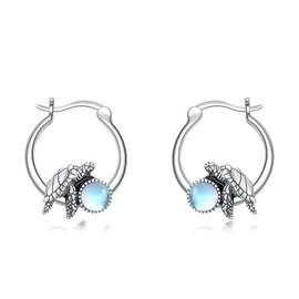 Sea Turtle Moonstone Hoop Earrings 925 Sterling Silver Round Moonstone with Turtle Hoop Earrings for Women Summer Gifts