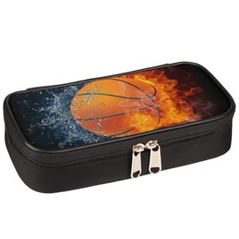 GzLeyigou Pencil Case Pen Holder Large Capacity Stationery Organizer Pencil Bag with Zipper for Boys Girls Fire Basketball Pattern Kids Pencil Pouch Storage Box for School College Office