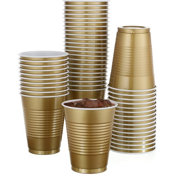 50 Pack - 18 Oz Disposable Gold Plastic Cups Big Party Cup Perfect For Birthday Party's Tableware