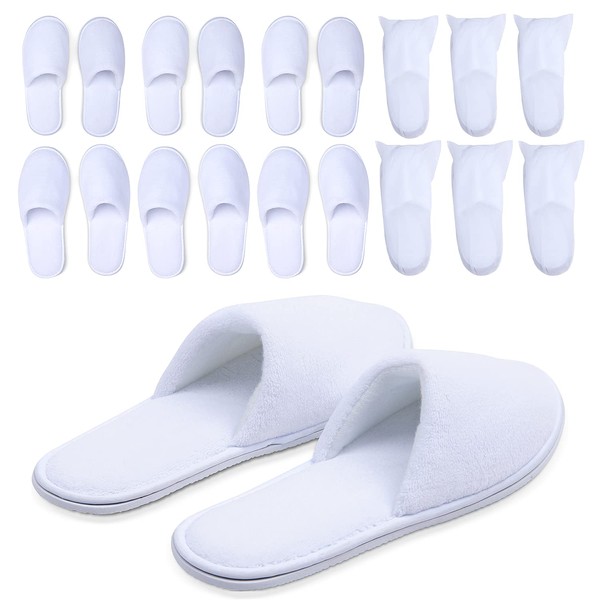 Spa Slippers, Disposable Slippers for Guests Bulk of 6 Pairs - Non-Slip Closed-Toe Premium White Spa Slippers Bulk with Travel Bags - Coral Fleece Hotel Slippers for Women and Men (3 Medium and 3 Large)