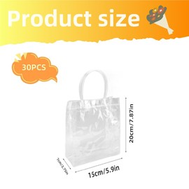 HIDOSNG Clear PVC Gift Bags with Handle, 30 Pack Transparent Small Wrap Tote Bags, Reusable Plastic Bags, Shopping Bags for Baby Shower, Party Favor, Wedding,