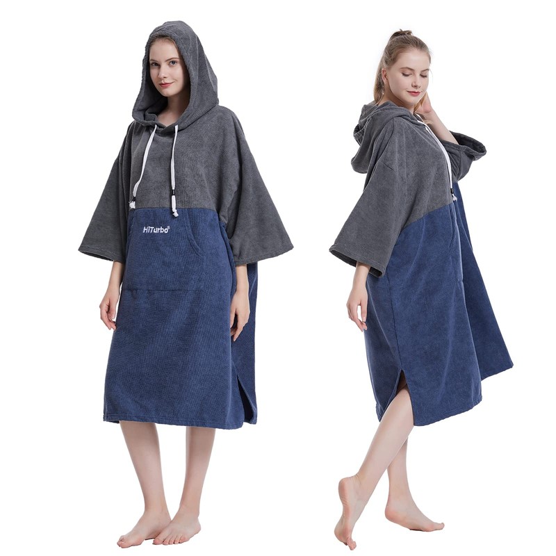Hiturbo Changing Robe, Absorbent Quick Dry Surf Poncho, 3/4 Sleeve
