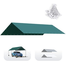 Quictent Carports Replacement Tarp Canopy Top Cover with Bungees Balls, for 10x20 ft Garage Party Tent Shelter - Green, One Roof Only