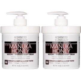 Advanced Clinicals Manuka Honey Body Cream For Women & Men | Body Butter Lotion For Extremely Dry Skin | Collagen Cream | Skincare Moisturizer Hydrating Balm Improves Look Of Aging Skin, 16Oz, 2-Pack