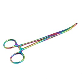 OdontoMed2011 Set of 2 Multi Color Rainbow Pean Hemostat Forceps 8" Straight & Curved Pliers Stainless Steel Multi Color Rainbow Color Hemostat Forceps ODM