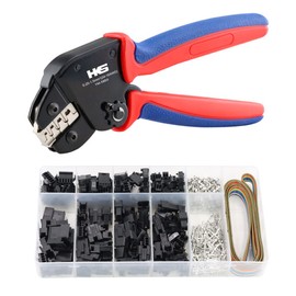 HKS Open Barrel Crimping Tool with 590PCS JST-SM Connectors Kit - 24-16 AWG (0.25-1.5mm²) Labor-saving Crimper for AMP-TE 2.8/4.0/4.8/6.3 JST-SM2.54/XH2.54/VH3.96 & Molex (YM-58BS)