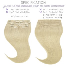 Lacer Hair Ultra Seamless Real Hair Extensions Clip in Human Hair 9A Grade Remy Hair Super Invisible Double Side PU Skin Weft Comfortable Clip Ins for Women 7 Pcs 110g 16 Inch #60A Platinum Blonde