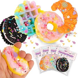 ArtCreativity Squishy Treats Fidget Toys para niños y adultos, paquete de 4 unidades, postre blando súper suave, incluye galletas sándwich, dona, croissant y waffle, juguetes para apretar para aliviar el estrés y la ansiedad