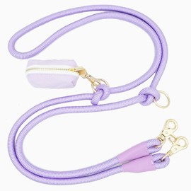 HandFree Rope Cross Body Dog Leash with Poop Bag Holder 7ft, Soft Nylon Rope Hands Free Leash, Waist Dog Walking Accessories (Lavender, 7ft x 10mm)
