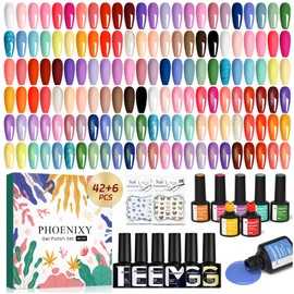 phoenixy 50 Pcs Gel Nail Polish Set, 42 Colors Gel Polish with Base Coat & 4 Effects Top Coat Pink Purple Blue Yellow Gel Polish Kit Nail Starter Set Gifts for Women Girls