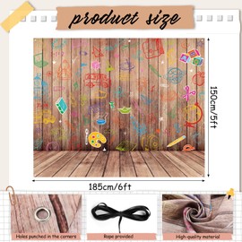 Tingjoo Back to School Backdrop 6 x 5ft First Day of School Kindergarten Banner Hand Painted Pencils Background Photo Studio Props for Preschool Classroom Decorations