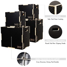 Fitvids Signature Fitness 3 in 1 Non-Slip Wooden Plyo Box Plyometric Box Jumping Exercise, Multiple Sizes
